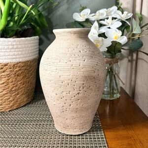 Farmhouse Ceramic Vase 9” Textured Neutral Rustic Boho Shelf Decor